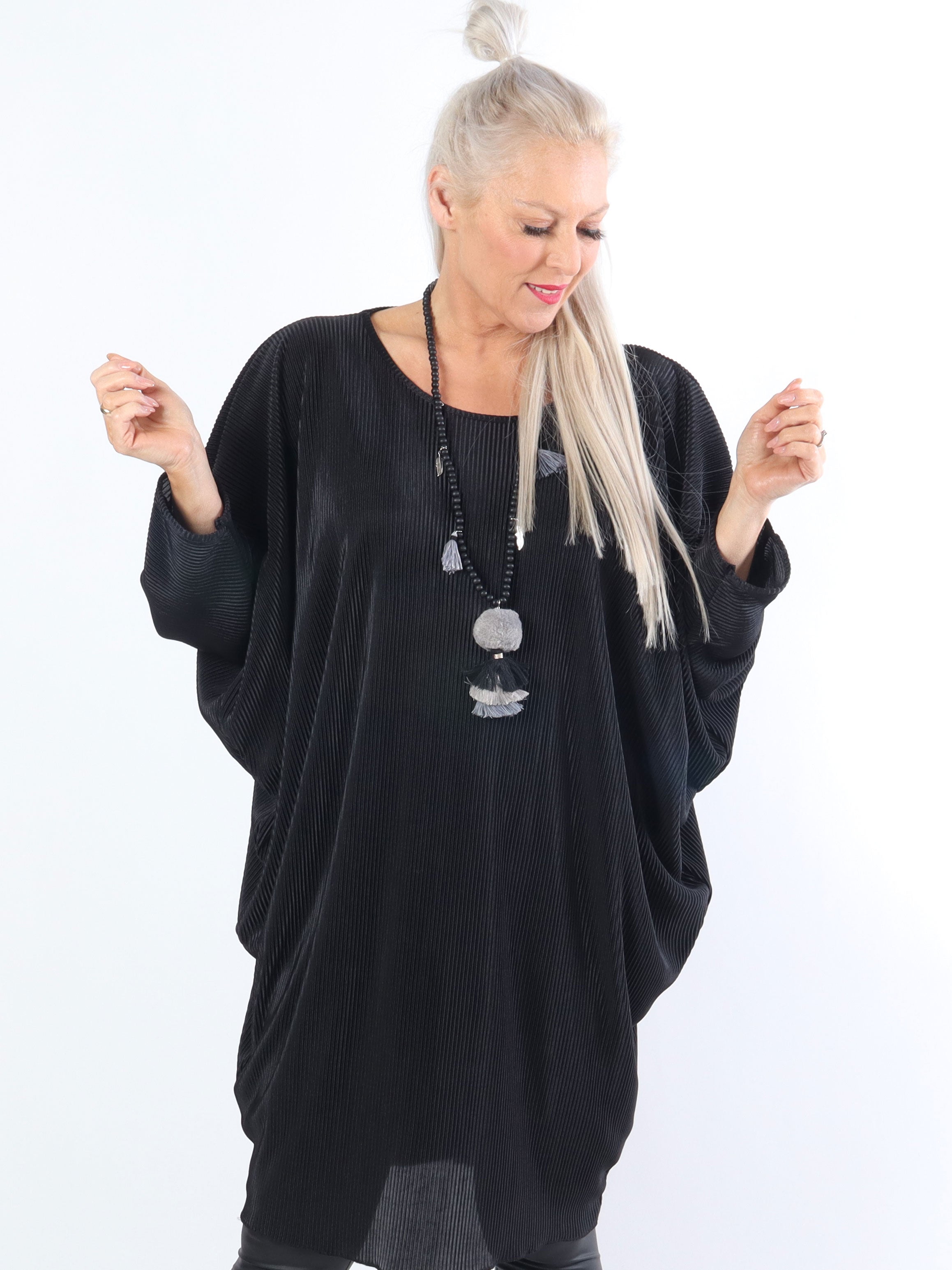 Elnora - Rillet plus size tunika med flagermusærmer